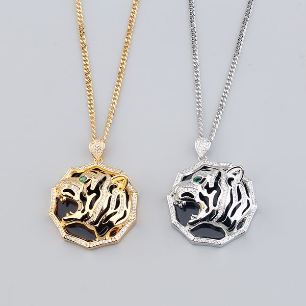 silber gold feine kette tiger diamant anhänger lange halsketten für frauen männer trendy luxus designer opal schmuck party weihnachten hochzeitsgeschenke mädchen verlobungsverkauf