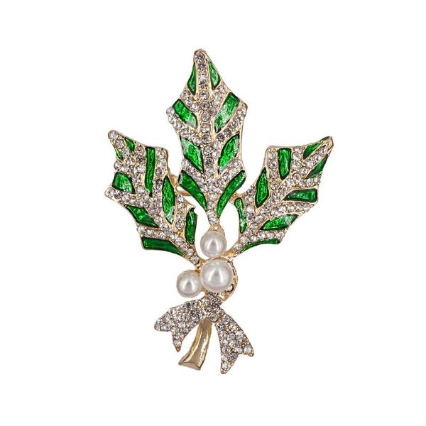 Броши булавки модные продвижение Crystal Leaf Vintage Green Color для женщин мужчина рубашка Clip Clip Hijab Pin Up Bow Brooch