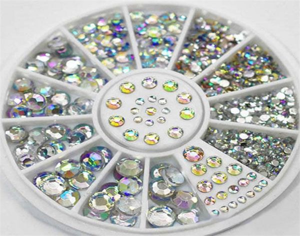 Diy tırnak sanat tekerlek ipuçları kristal parıltılı rhinestone 3d tırnaklar dekorasyon beyaz ab renk akrilik elmas kükreme 4284023