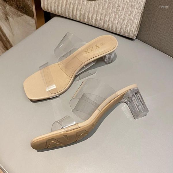 Sandalen Luxus Frauen 2023 Sommer PVC Transparent High Heels Sexy Kristallklare Medium Dicke Ferse Pumps Party Schuhe Dame