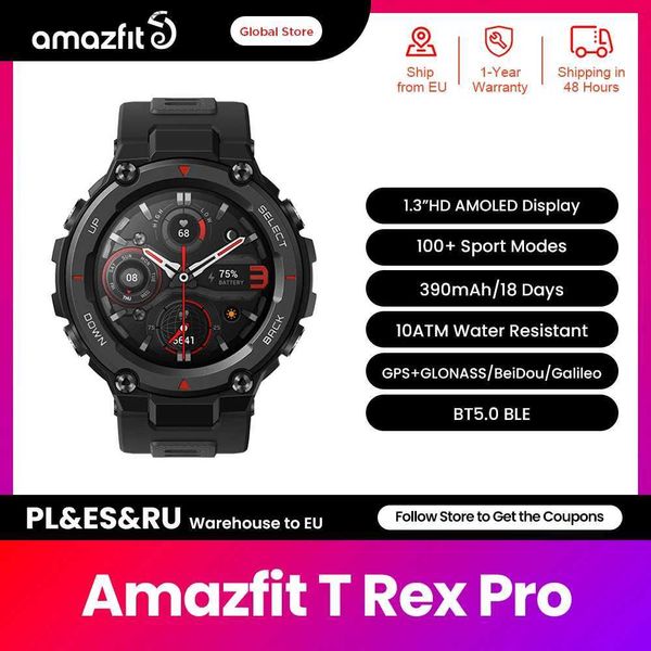 Relojes de pulsera Amazfit T-rex Trex Pro T Rex GPS Reloj inteligente resistente al agua Batería de 18 días para exteriores Reloj inteligente de 390 mAh para Android iOS PhoneQ231123