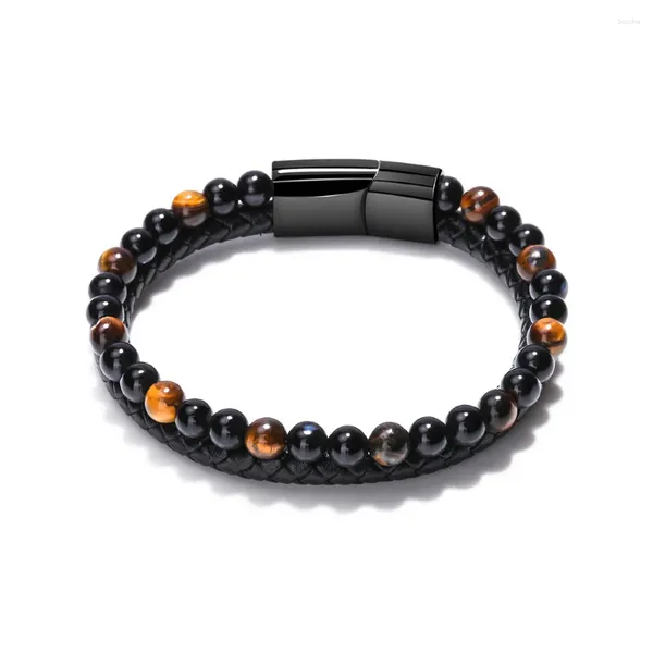 Bangle Tiger Eye Pedra Homens Frisados Pulseira Clássico Homens Pulseiras De Couro Moda Homem Jóias Acessórios Atacado Gota