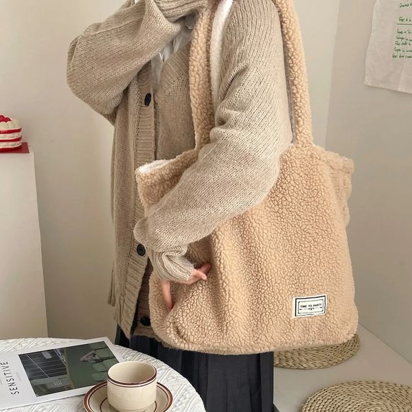 Akşam çantaları kaşmir polar çanta kadın peluş omuz iki tarafı mevcut tasarımcı tote kızlar bayanlar alışveriş çantası kitap çantası çantası 231123