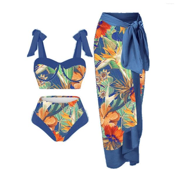 Damenbadebekleidung 2023 2-teiliges Badeanzug-Abdeckungs-Frauen-Halfter-Rock-Retro-Feiertags-brasilianisches Chiffon-Monokini-Strandkleid-Sommer