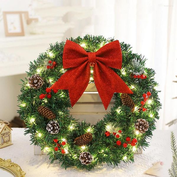 Flores decorativas guirlanda de natal decoração realista 40cm grinaldas ornamentos com pinhas berry spruce plástico iluminar para casa