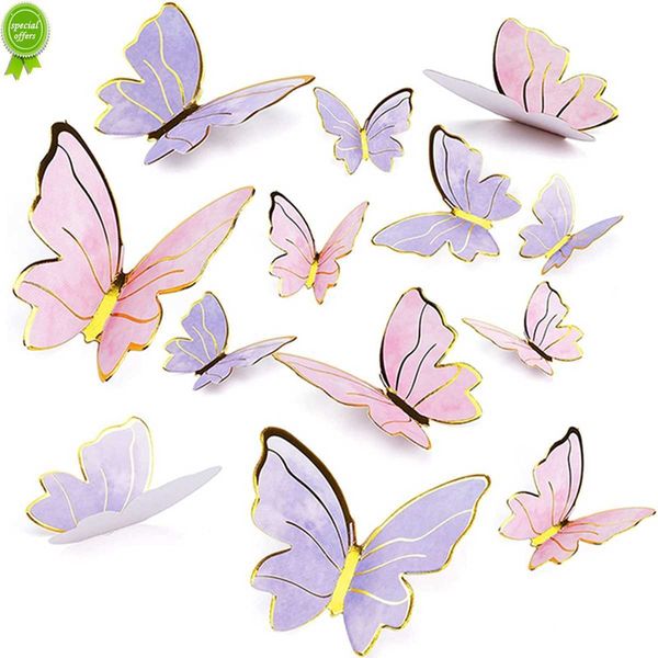 New DIY Stamping Gold Pink Butterfly Cake Toppers Decorazione torta di buon compleanno Decorazioni per feste di matrimonio Doccia Forniture per dolci da forno