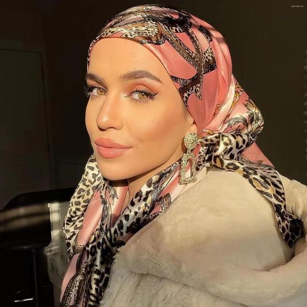 Lenços Designer Lenço Quadrado De Seda Mulheres Cetim Pescoço Cabelo Laço Banda Verão Praia Hijab Cabeça Feminino Foulard 90/90cm