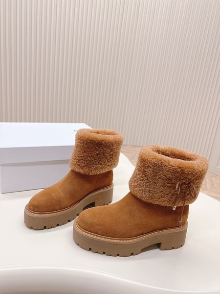 Novas botas de neve de sola grossa de manga curta de lã simples tudo paris botas de neve de sola grossa celies lã sapatos de algodão femininos