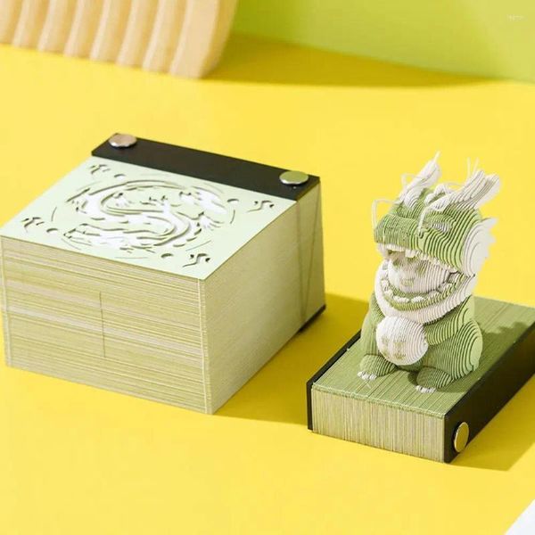Bonito pequeno dragão 3d papel escultura arte bloco de notas 2024 calendário tridimensional notas pegajosas kawaii bloco de notas ornamentos de mesa presente