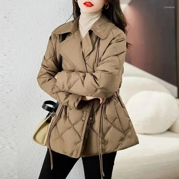 Trench da donna Colletto leggero e sottile Piumino in cotone Vestibilità corta 2023 Giacca invernale trapuntata moda imbottita