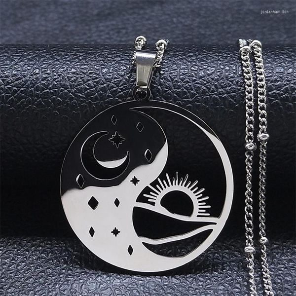 Colares pendentes Yingyang Sun and Moon colar de aço inoxidável Mulher cor de prata redonda colares de joias de gargantilha Mujer N4567S04