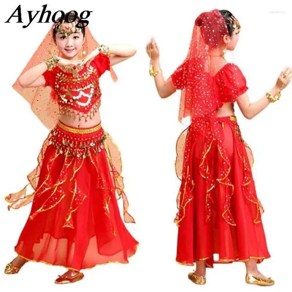 Sahne Giyim 2 PCS Göbek Dans Kostümleri Çocuklar İçin Set Oriental Tops Etek Kıyafet Kız Mısır Bollywood Dans Giysileri