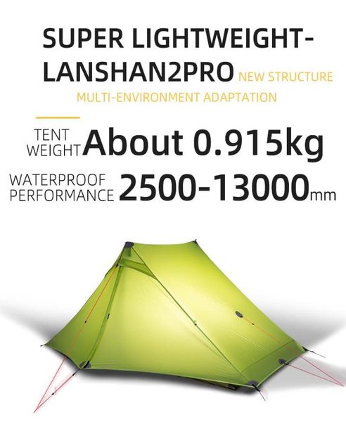 Tende e rifugi 3F UL GEAR LanShan 2 Pro Person Tenda da campeggio ultraleggera per esterni 34 stagioni Professionale 20D rivestita in silicone2600430