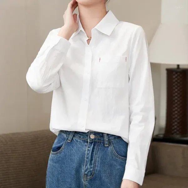 Blusas femininas moda feminina camisas casuais manga longa turn-down colarinho branco camisa de grandes dimensões senhoras básicas topos femininos