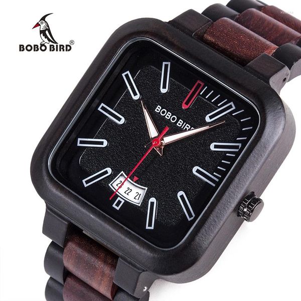 Avanadores de punho Top Bobo Bird Watch Men Wood Retro Square Woodes Watches Cleoss Cleosos Erkek Kol Saati Customizada C-R09