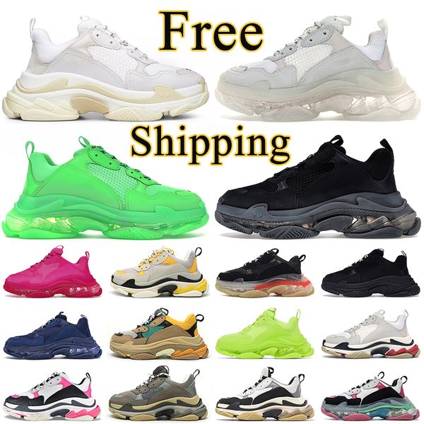 2023 triple s scarpe casual firmate sneakers con piattaforma di lusso suola trasparente nero bianco rosa Neon Green Fluo Yellow Curry scarpe da ginnastica da uomo per esterni