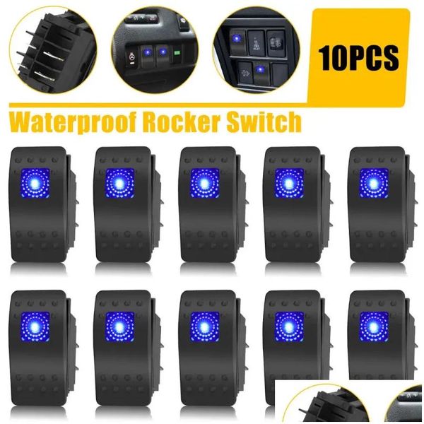 ATV Parçaları Tüm Arazi Tekerlekleri 10 PCS Deniz Tekne Otomobil Rocker Switch 10A 24VDC/20A 12VDC SPST 5P Mavi LED Kamyon RV UTV Dr OTGEC için geçiş paneli