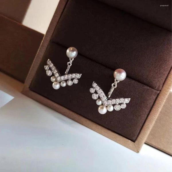 Ohrstecker Französischer Schmuck 925 Silber V-förmige Perle als Verlobungsgeschenk für Frauen