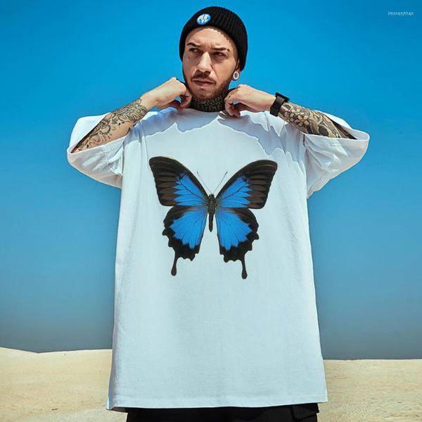 T-shirt da uomo Blue Butterfly Creatività Stampe T-shirt da uomo Personalità All-matematica Trend Abbigliamento Vintage Street Top Uomo Cotone corto