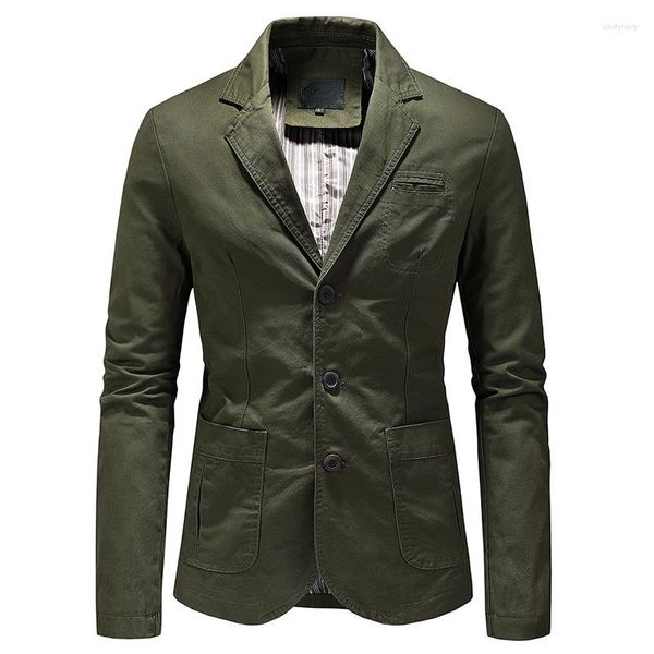 Abiti da uomo Ragazzi Verde Abito casual Giacca Primavera Manica lunga Bottoni Giacca uomo Cotone oversize Nero Cachi Capispalla Xxxl