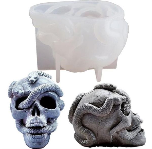 Crânio cabeça de cobra diy resina epóxi molde duplo silicone s halloween assombrado horror casa decoração vela 2207216117230