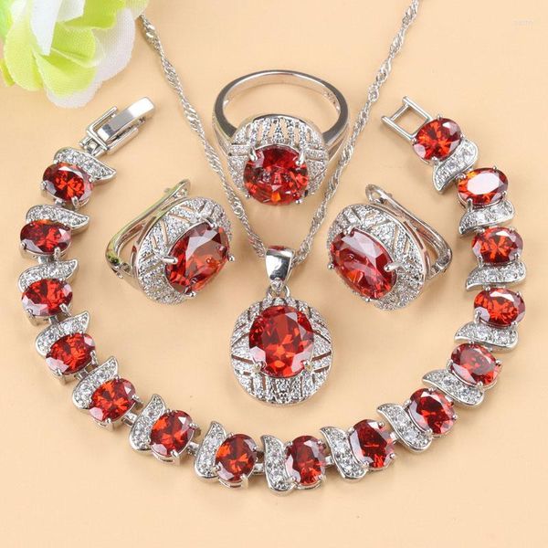 Halsketten-Ohrring-Set 11.11 Selling Bridal Accessoires Clip And Quality Red Granet Free Gift Box