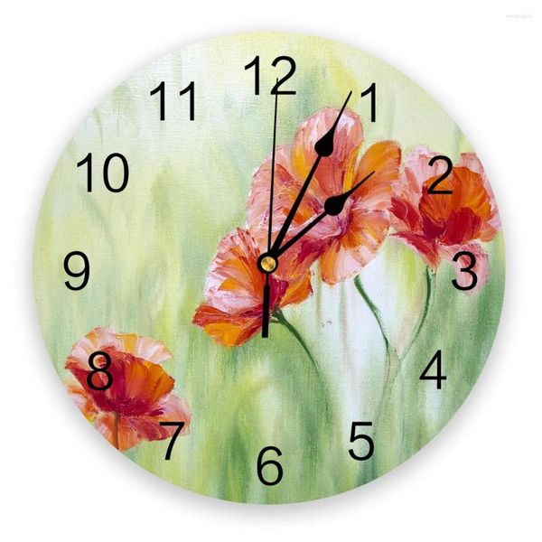 Wanduhren Farbe Blumen Ölgemälde Kunst PVC Uhr Wohnzimmer Schlafzimmer Digital Home Decore Modernes Design