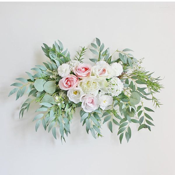 Dekorative Blumen Kunstseide Rose Kranz Wand Türsturz Pfingstrose Blume Trim Spiegel Eukalyptus Girlande Hängende Hochzeit Hintergrund Prop