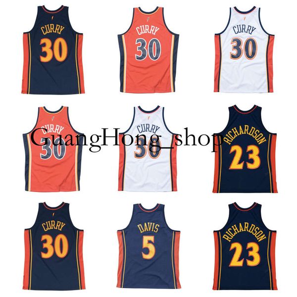 GH Stephen Curry Warriores Basketballtrikot State Mitch Richmond Golden BARON DAVIS Mitch und Ness Throwback-Trikots Blau Weiß Orange Größe