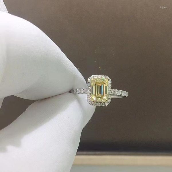 Cluster Ringe 1 Karat Gelber Smaragd Moissanite Diamantring 925 Silber Lab Made Brillantschliff Versprechen Ehefrau Hochzeitstag Luxusschmuck