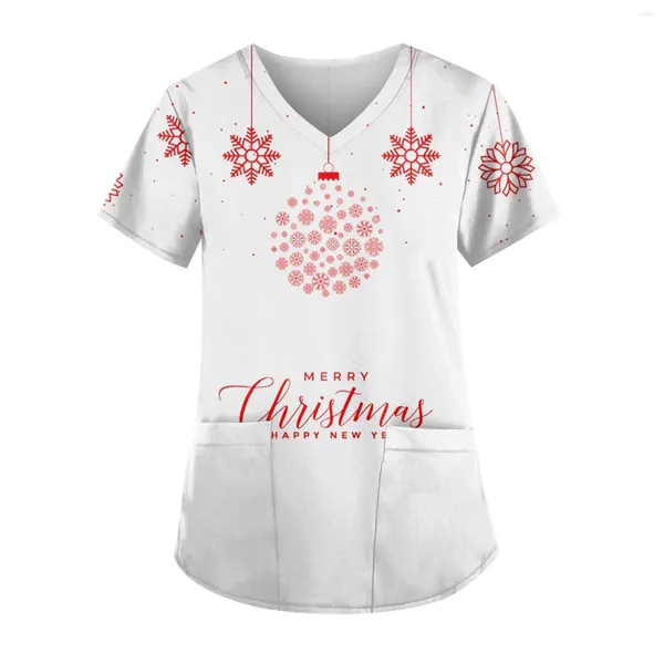 Женские футболки с принтом снеговика, униформа, женские рождественские топы с v-образным вырезом для кормящих мам, рабочая блузка, рубашка