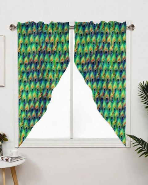 Cortina de penas de pavão janela sala de estar decoração de quarto cortinas decoração de cozinha triangular