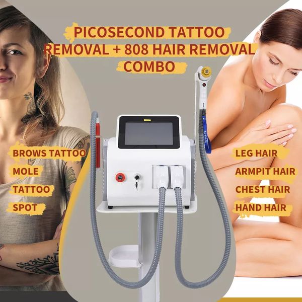 Uso domestico Cura della pelle desktop Depilazione di tutto il corpo Rimozione di tutti i colori Tatuaggi Cura della pelle Ringiovanimento Salone Laser a diodi 2 in 1 Macchina laser a picosecondi