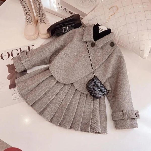 Set di abbigliamento Ragazze Autunno Inverno Capispalla per bambini Vestito 2 pezzi Vestito da principessa per bambini Completo per bambina