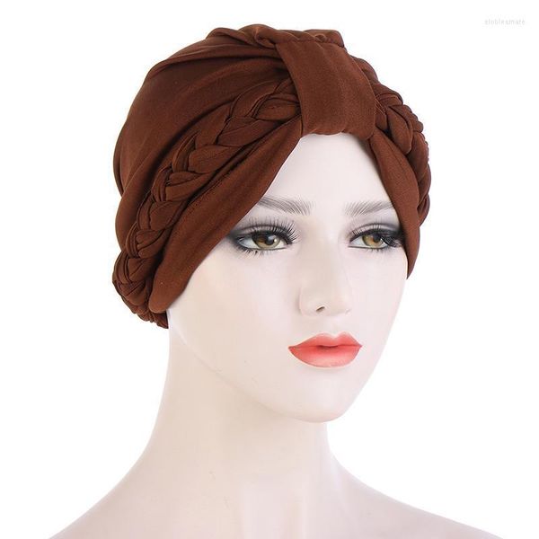 Mützen Beanie/Schädelkappen Europäische und amerikanische einfarbige Twist Braid Turban-Hut Muslimische Milchseidenkappe Chemotherapie-TurbanBeanie/Schädel