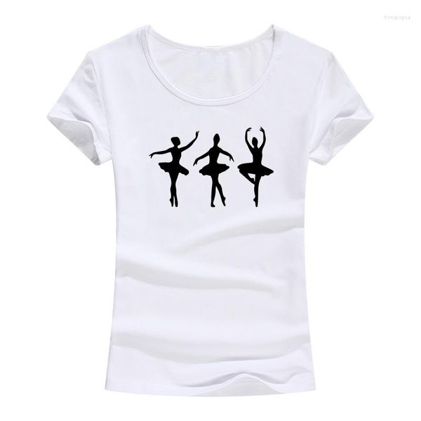 Damen T-Shirts Ballett Ballerina Tanz T-Shirts Damen Sommer Mode O-Ansatz Kurzarm Shirt Baumwolle Lustiger Druck Mädchen Schlank Tops T-Shirts