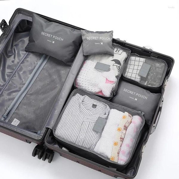 Sacos de viagem saco de viagem armazenamento cubo embalagem para organizador guarda-roupa arrumado sapatos bolsa roupas conjunto 6pcs mala caso
