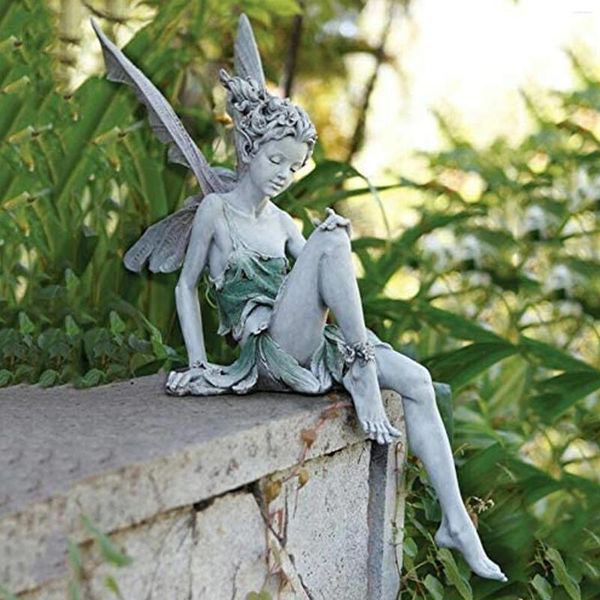 Decorazioni da giardino Fata dei fiori Scultura Paesaggistica Cortile Arte Ornamento Statua seduta in resina Figurine di ragazza angelo all'aperto Artigianato