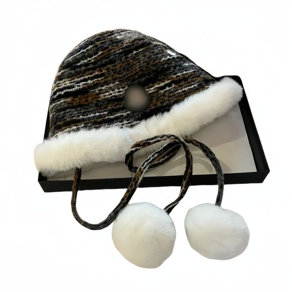 Cloches Berretto a campana lavorato a maglia di marca Designer da donna invernale in cashmere con capelli di coniglio