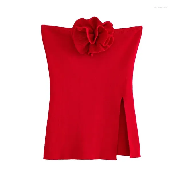 Tanques femininos 2023 mulheres sutiã de malha slim fit top primavera / verão moda high street vermelho pendurado pescoço flor tops
