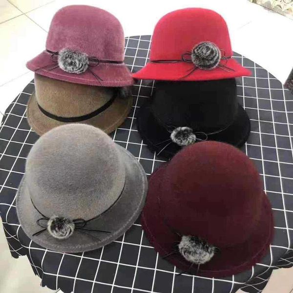 Cappello a tesa larga da donna Cappello invernale da donna Cappello a cupola in pelo di pelliccia Elegante bombetta da donna Jazz Cappello caldo casual Autunno Moda femminile per adulti Colore solido addensato