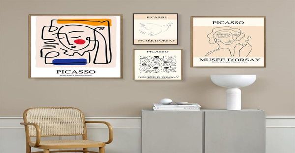 Dipinti Retro Picasso Uccello della pace Poster e stampe Linea astratta Donna nuda Pittura su tela Immagini per parete Camera da letto Casa 6609680