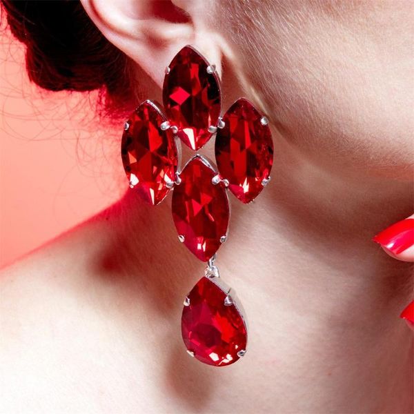 Ohrstecker Vintage Shiny Red Large Crystal Bohemian Braut Hochzeit Ultra Flash Wassertropfen Anhänger Exquisites Schmuckgeschenk