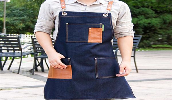 Tablier de cuisine en denim pour hommes et femmes, vêtements de travail de cuisine, de pâtisserie, de salon de thé au lait, de barbier et de manucure26547844308