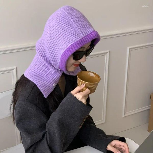 Lenços coreanos ins emendados botão balaclava chapéu feminino inverno quente malha uma peça pescoço