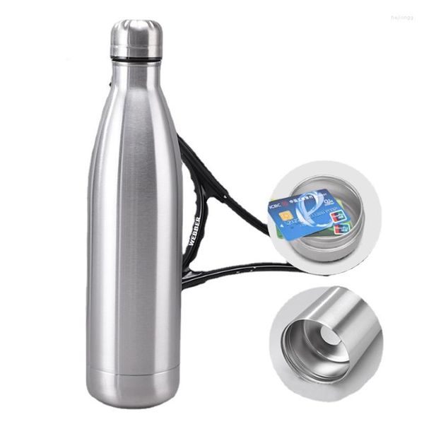 Bottiglie di stoccaggio 750ml Bottiglia d'acqua multifunzione in acciaio inossidabile Diversion Organizzatore portatile Nascondiglio per denaro Bonus Portachiavi