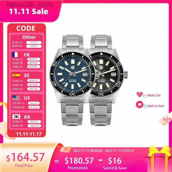 Relógios de pulso San Martin Novo 62mas 39mm Diver Relógios NH35 Relógio Esportivo de Luxo para Homens Automático Mecânico Safira Data Windows SN0007-G-BQ231123