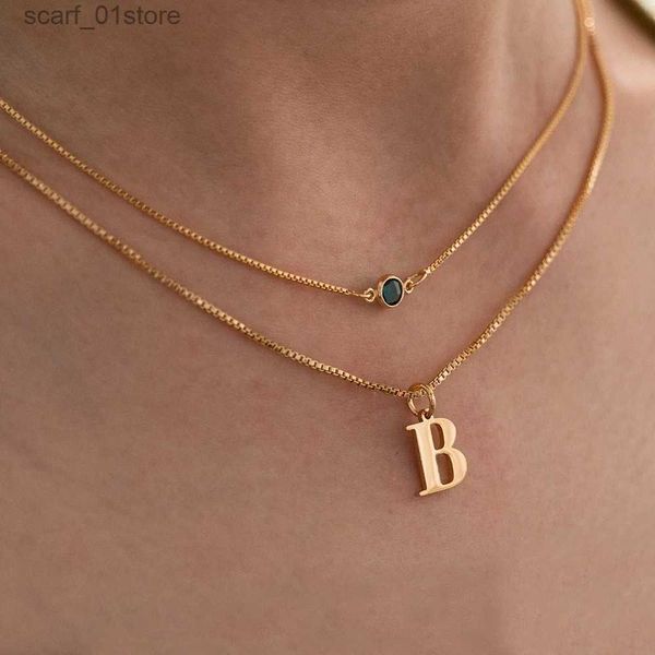 Colares de pingente Personalizado em camadas carta birthstone colar personalizado inicial com birthstone dupla camada birthstone colarL231123