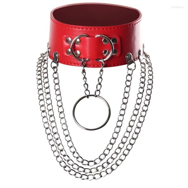 Catene Collare girocollo in pelle rossa Donna Goth Punk O-ring Catena Colore argento Harajuku Sexy Chocker Bondage Festival Gioielli