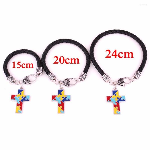 Charm Bracelets Autism Hope Jewelry 15cm20cm24cm (wählen Sie Ihre Größe) Lederkette Awareness Cross Puzzle Piece Lobster Claw